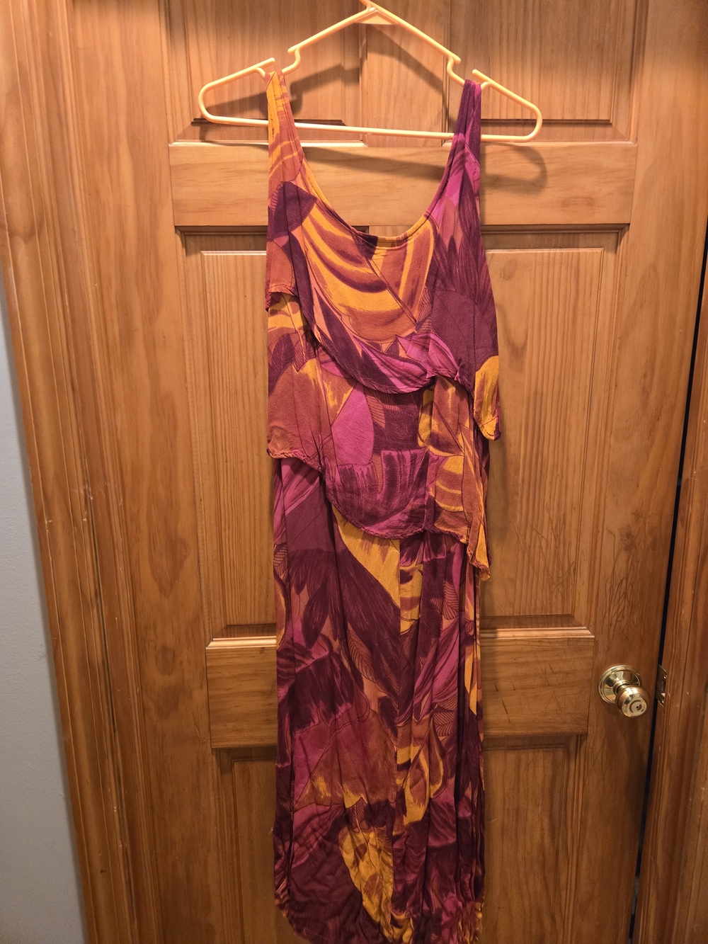 Women’s Tropical Print Sleeveless Maxi Dress in Pink, Orange & Yellow Size S/M